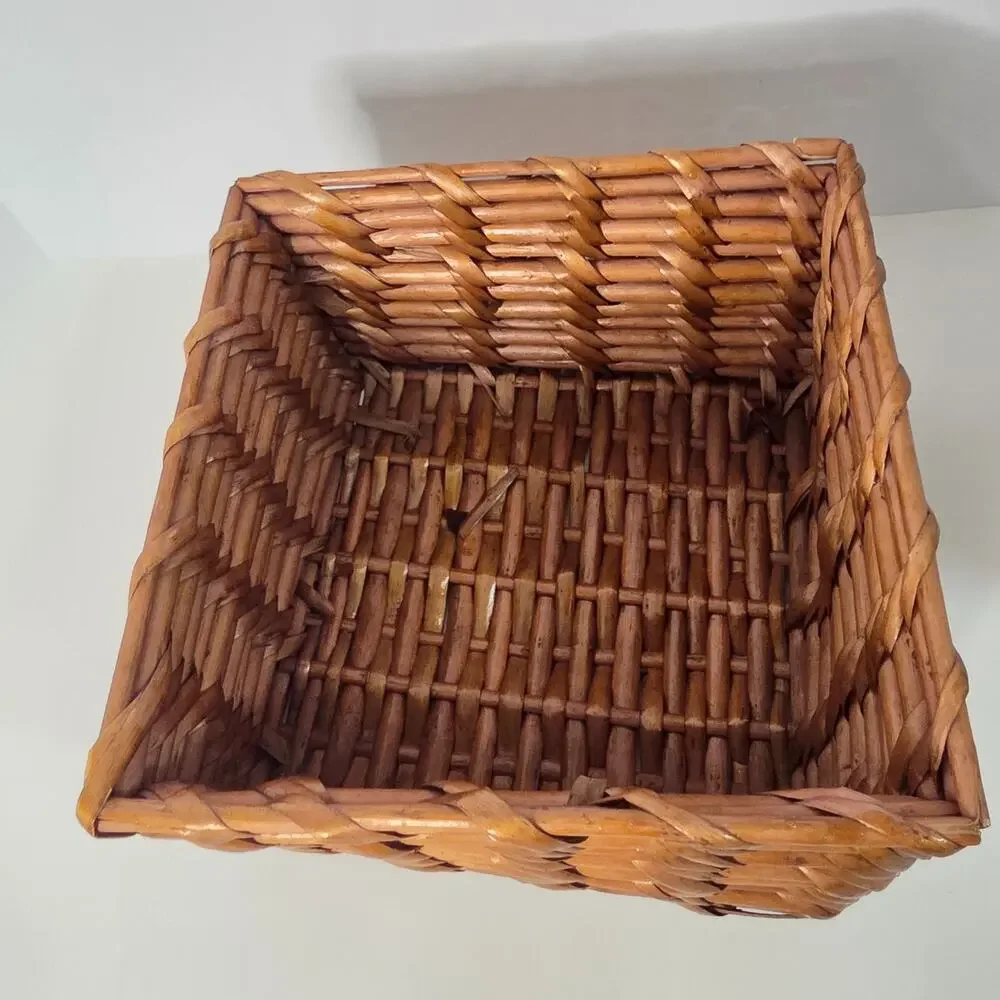 Brown Rectangular Wicker Storage Basket Rustic Farmhouse Organizer